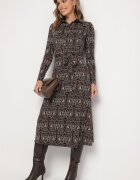 by swan Rochie Cămașă Maro-Bej Decorată cu Model Ornamental Mesilie