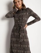 by swan Rochie Cămașă Maro-Bej Decorată cu Model Ornamental Mesilie