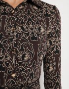 by swan Rochie Cămașă Maro-Bej Decorată cu Model Ornamental Mesilie