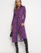 by swan Rochie Cămașă Maxi Violet-Albastră cu Cordon Legat Marlana