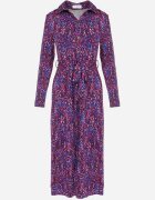 by swan Rochie Cămașă Maxi Violet-Albastră cu Cordon Legat Marlana