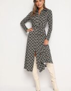 by swan Rochie cămașă midi Negru-Albă cu model geometric și cordon Anelfi