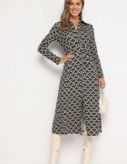 by swan Rochie cămașă midi Negru-Albă cu model geometric și cordon Anelfi