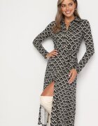 by swan Rochie cămașă midi Negru-Albă cu model geometric și cordon Anelfi