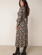 by swan Rochie cămașă Negru-Bej din viscoză cu model ornamental și cordon legat Evathria