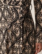 by swan Rochie cămașă Negru-Bej din viscoză cu model ornamental și cordon legat Evathria