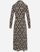 by swan Rochie cămașă Negru-Bej din viscoză cu model ornamental și cordon legat Evathria