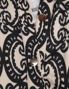 by swan Rochie cămașă Negru-Bej din viscoză cu model ornamental și cordon legat Evathria
