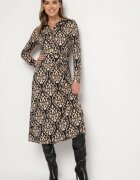 by swan Rochie Cămașă Negru-Bej Ornată cu Model Ornamental Mesilie