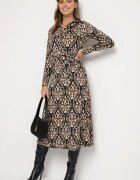by swan Rochie Cămașă Negru-Bej Ornată cu Model Ornamental Mesilie