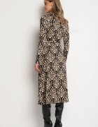 by swan Rochie Cămașă Negru-Bej Ornată cu Model Ornamental Mesilie