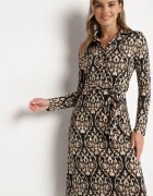 by swan Rochie Cămașă Negru-Bej Ornată cu Model Ornamental Mesilie