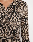by swan Rochie Cămașă Negru-Bej Ornată cu Model Ornamental Mesilie