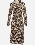 by swan Rochie Cămașă Negru-Bej Ornată cu Model Ornamental Mesilie