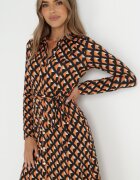 by swan Rochie Cămașă Portocalie-Neagră Evazată Senecio