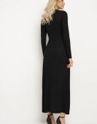 by swan Rochie Cambrată Negru cu Viscoză Decorată cu Fir Metalic și Nod Ninnovia