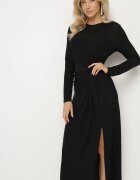 by swan Rochie Cambrată Negru cu Viscoză Decorată cu Fir Metalic și Nod Ninnovia