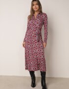 by swan Rochie Cambrată Roșu-Albă Maxi cu Centură Textilă cu Imprimeu Geometric Filint