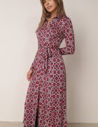 by swan Rochie Cambrată Roșu-Albă Maxi cu Centură Textilă cu Imprimeu Geometric Filint