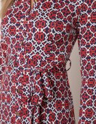 by swan Rochie Cambrată Roșu-Albă Maxi cu Centură Textilă cu Imprimeu Geometric Filint