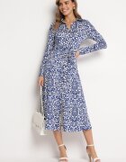 by swan Rochie Cloș Albastru-Alb Midi stil cămașă cu model decorativ Liovia
