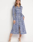 by swan Rochie Cloș Albastru-Alb Midi stil cămașă cu model decorativ Liovia