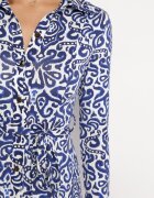 by swan Rochie Cloș Albastru-Alb Midi stil cămașă cu model decorativ Liovia