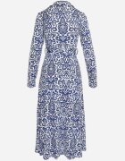 by swan Rochie Cloș Albastru-Alb Midi stil cămașă cu model decorativ Liovia