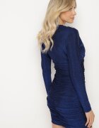 by swan Rochie de Cocktail Albastră Decorată cu Fir Metalic și Drapaj Ninnitta