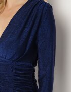 by swan Rochie de Cocktail Albastră Decorată cu Fir Metalic și Drapaj Ninnitta