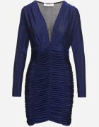 by swan Rochie de Cocktail Albastră Decorată cu Fir Metalic și Drapaj Ninnitta