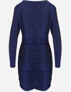by swan Rochie de Cocktail Albastră Decorată cu Fir Metalic și Drapaj Ninnitta