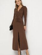 by swan Rochie Elegantă Maro Tip Plic Decorată cu Drapaje Zainara