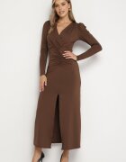 by swan Rochie Elegantă Maro Tip Plic Decorată cu Drapaje Zainara