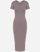 by swan Rochie Gri Mulată Bodycon cu Decolteu în V Efricene