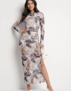 by swan Rochie Gri Mulată din Plasă cu Model Lucios Tie-Dye Ninelwena