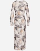by swan Rochie Gri Mulată din Plasă cu Model Lucios Tie-Dye Ninelwena