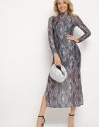 by swan Rochie Gri Transparentă cu Viscoză guler semi-golf și jupă Vertilena