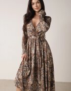 by swan Rochie Maro-Bej cu Elastic în Talie și cu Model Paisley Faendra
