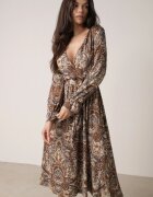 by swan Rochie Maro-Bej cu Elastic în Talie și cu Model Paisley Faendra