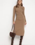 by swan Rochie Maro Cambrată Midi cu Guler semi-înalt și Drapaj Abigiana