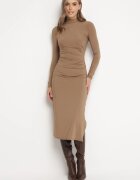 by swan Rochie Maro Cambrată Midi cu Guler semi-înalt și Drapaj Abigiana