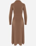 by swan Rochie Maro cu Guler tip Golf Cambrată cu Șliț pe Lateral Sailea