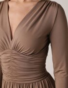 by swan Rochie Maro Încrețită Cambrată cu Vâscoză cu Decolteu în V și Mânecă Lungă Emirie