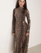 by swan Rochie Maro-Negru cu Semi-guler Cambrată cu Slit pe Lateral Sailea