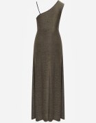 by swan Rochie Maxi Asimetrică Aurie cu Fustă Cloș și Decupaj cu Sclipici Acaisa