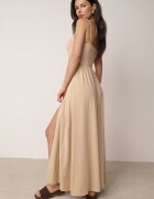 by swan Rochie Maxi Bej pe bretele cu crăpătură la tiv și decolteu pătrat Jacklyn