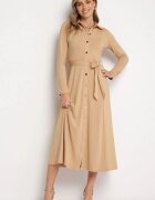 by swan Rochie Maxi Bej Stil Cămașă Cu Cordon
