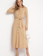 by swan Rochie Maxi Bej Stil Cămașă Cu Cordon
