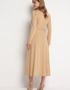 by swan Rochie Maxi Bej Stil Cămașă Cu Cordon